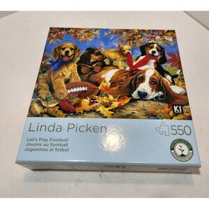 Linda Picken 550 Piece Puzzle "Let's Play Football" Brand New Poster Included